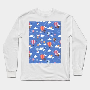 Hot Air Balloon in Blue Sky Pattern II Long Sleeve T-Shirt